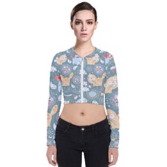 Cute Cat Background Pattern Long Sleeve Zip Up Bomber Jacket by Ket1n9