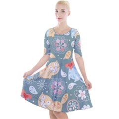 Cute Cat Background Pattern Quarter Sleeve A-line Dress by Ket1n9