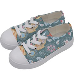 Cute Cat Background Pattern Kids  Low Top Canvas Sneakers by Ket1n9