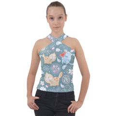 Cute Cat Background Pattern Cross Neck Velour Top by Ket1n9