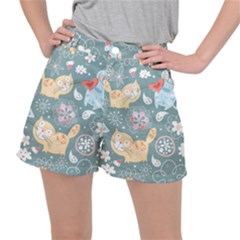 Cute Cat Background Pattern Women s Ripstop Shorts by Ket1n9