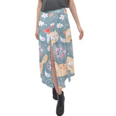 Cute Cat Background Pattern Velour Split Maxi Skirt by Ket1n9