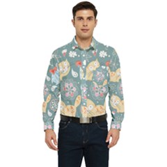 Cute Cat Background Pattern Men s Long Sleeve Pocket Shirt  by Ket1n9