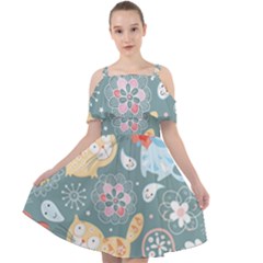 Cute Cat Background Pattern Cut Out Shoulders Chiffon Dress by Ket1n9