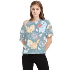 Cute Cat Background Pattern One Shoulder Cut Out T-shirt by Ket1n9