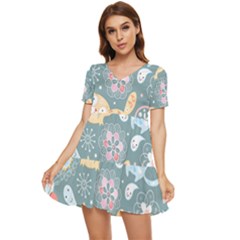 Cute Cat Background Pattern Tiered Short Sleeve Babydoll Dress by Ket1n9