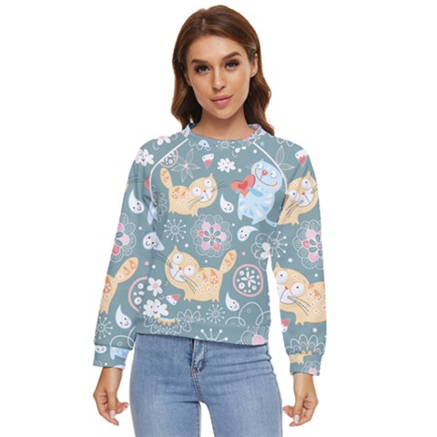 Cute Cat Background Pattern Women s Long Sleeve Raglan T-shirt by Ket1n9