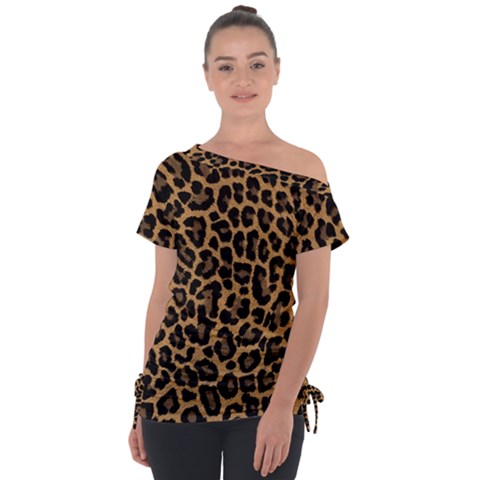 Tiger Skin Art Pattern Off Shoulder Tie-up T-shirt by Ket1n9