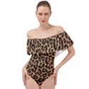 Tiger Skin Art Pattern Off Shoulder Velour Bodysuit  View1