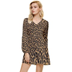 Tiger Skin Art Pattern Tiered Long Sleeve Mini Dress by Ket1n9