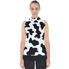 Animal-print-black-and-white-black Mock Neck Shell Top by Ket1n9