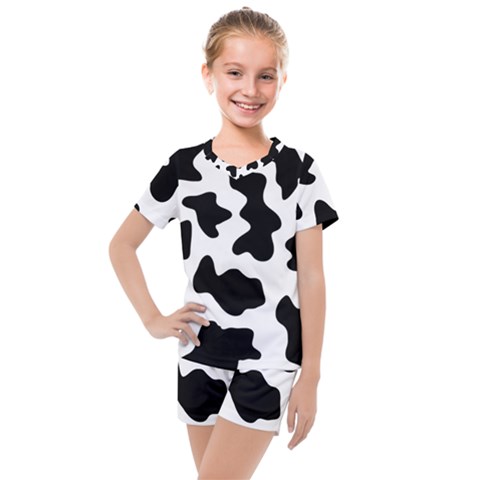 Animal-print-black-and-white-black Kids  Mesh T-shirt And Shorts Set by Ket1n9