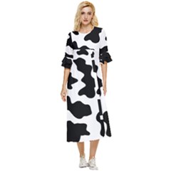 Animal-print-black-and-white-black Double Cuff Midi Dress by Ket1n9