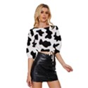 Animal-print-black-and-white-black Mid Sleeve Drawstring Hem Top View3