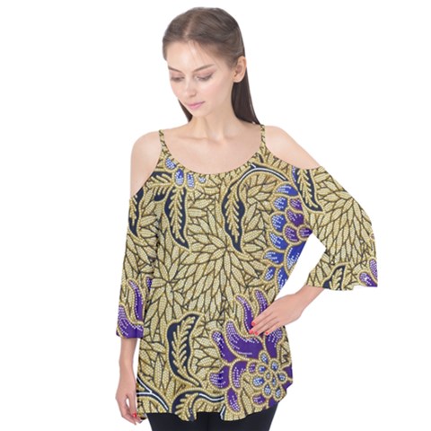 Traditional Art Batik Pattern Flutter Sleeve T-shirt  by Ket1n9