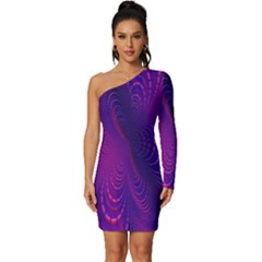 Abstract-fantastic-fractal-gradient Long Sleeve One Shoulder Mini Dress by Ket1n9