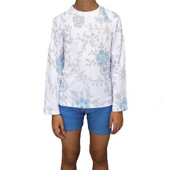 Traditional Art Batik Flower Pattern Kids  Long Sleeve Swimwear by Ket1n9