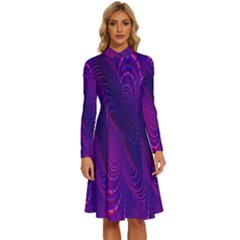 Abstract-fantastic-fractal-gradient Long Sleeve Shirt Collar A-line Dress by Ket1n9