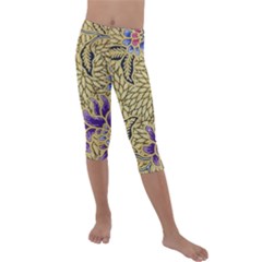 Traditional Art Batik Pattern Kids  Lightweight Velour Capri Leggings  by Ket1n9