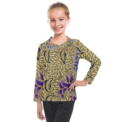 Traditional Art Batik Pattern Kids  Long Mesh T-shirt by Ket1n9