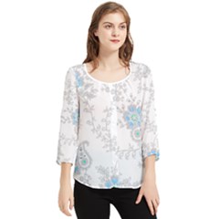 Traditional Art Batik Flower Pattern Chiffon Quarter Sleeve Blouse by Ket1n9