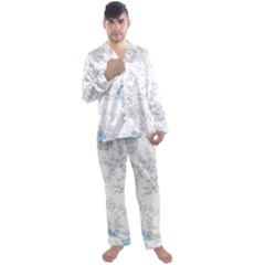 Traditional Art Batik Flower Pattern Men s Long Sleeve Satin Pajamas Set