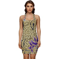 Traditional Art Batik Pattern Sleeveless Wide Square Neckline Ruched Bodycon Dress by Ket1n9