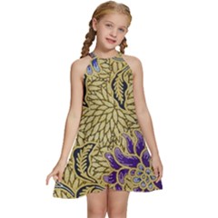 Traditional Art Batik Pattern Kids  Halter Collar Waist Tie Chiffon Dress by Ket1n9