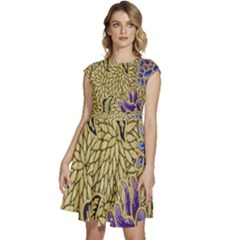 Traditional Art Batik Pattern Cap Sleeve High Waist Dress by Ket1n9