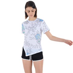 Traditional Art Batik Flower Pattern Asymmetrical Short Sleeve Sports T-shirt by Ket1n9