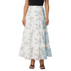 Traditional Art Batik Flower Pattern Tiered Ruffle Maxi Skirt by Ket1n9