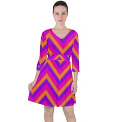 Chevron Quarter Sleeve Ruffle Waist Dress by Ket1n9