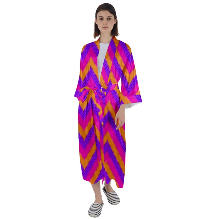 Chevron Maxi Satin Kimono