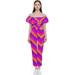 Chevron Bardot Ruffle Jumpsuit by Ket1n9