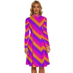 Chevron Long Sleeve Shirt Collar A-line Dress by Ket1n9