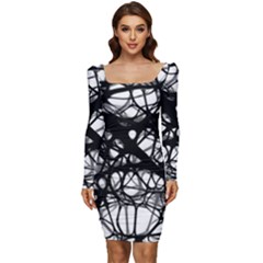 Neurons-brain-cells-brain-structure Women Long Sleeve Ruched Stretch Jersey Dress by Ket1n9