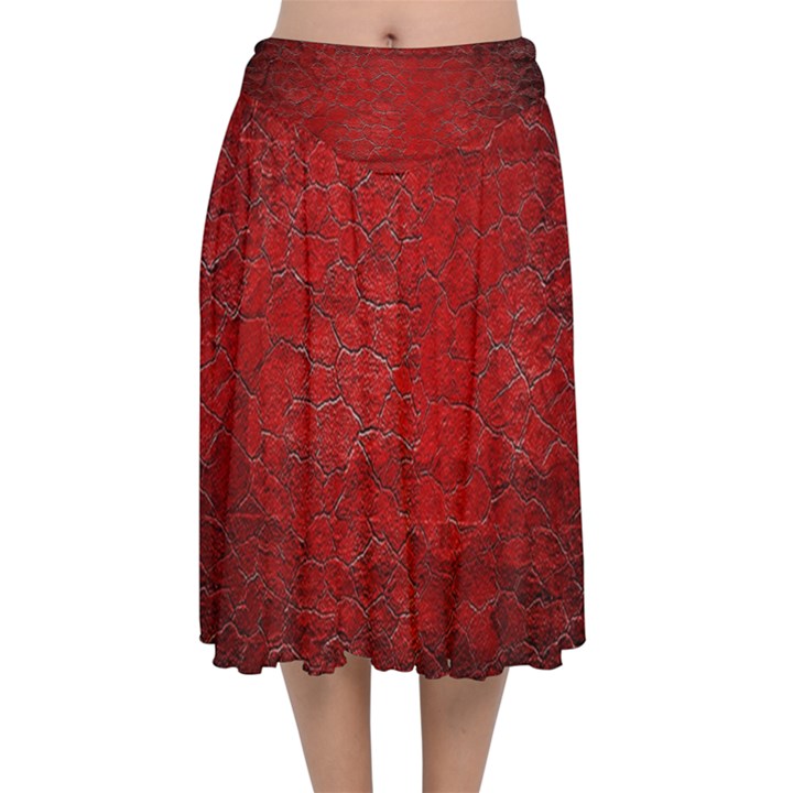 Red-grunge-texture-black-gradient Velvet Flared Midi Skirt