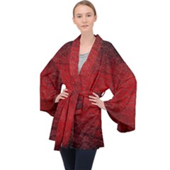 Red-grunge-texture-black-gradient Long Sleeve Velvet Kimono 