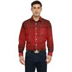 Red-grunge-texture-black-gradient Men s Long Sleeve Pocket Shirt  by Ket1n9