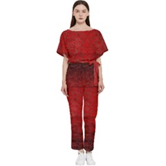 Red-grunge-texture-black-gradient Batwing Lightweight Chiffon Jumpsuit by Ket1n9