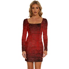 Red-grunge-texture-black-gradient Long Sleeve Square Neck Bodycon Velvet Dress by Ket1n9