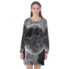 Space-universe-earth-rocket Long Sleeve Chiffon Shift Dress  by Ket1n9