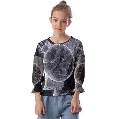 Space-universe-earth-rocket Kids  Cuff Sleeve Top by Ket1n9