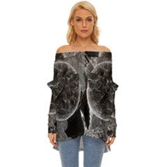 Space-universe-earth-rocket Off Shoulder Chiffon Pocket Shirt by Ket1n9