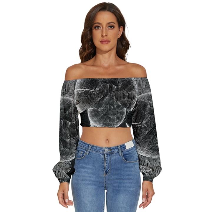 Space-universe-earth-rocket Long Sleeve Crinkled Weave Crop Top