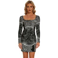 Space-universe-earth-rocket Long Sleeve Square Neck Bodycon Velvet Dress by Ket1n9