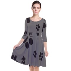 Dog-foodprint Paw Prints Seamless Background And Pattern Quarter Sleeve Waist Band Dress by Ket1n9