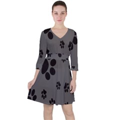 Dog-foodprint Paw Prints Seamless Background And Pattern Quarter Sleeve Ruffle Waist Dress by Ket1n9