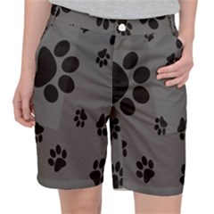 Dog-foodprint Paw Prints Seamless Background And Pattern Women s Pocket Shorts by Ket1n9