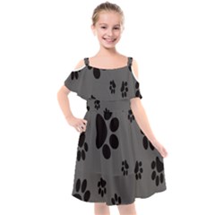 Dog-foodprint Paw Prints Seamless Background And Pattern Kids  Cut Out Shoulders Chiffon Dress by Ket1n9